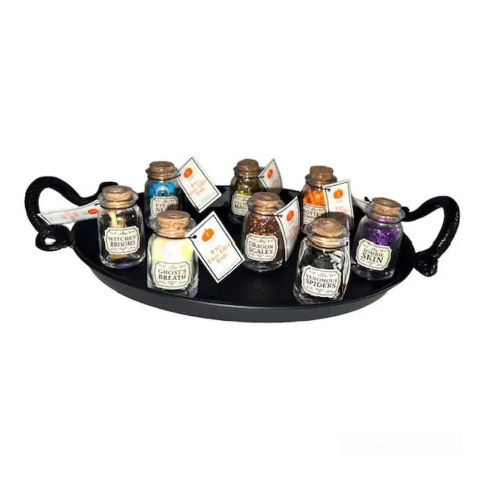 Target 2022 Black Metal Snake Tray w Full Set of 8 Potion Bottles Halloween